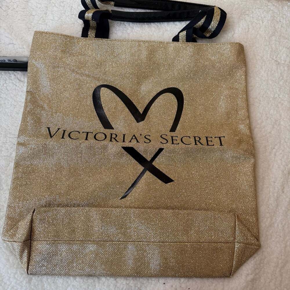 Victoria's Secret Gold Glitter Tote Bag